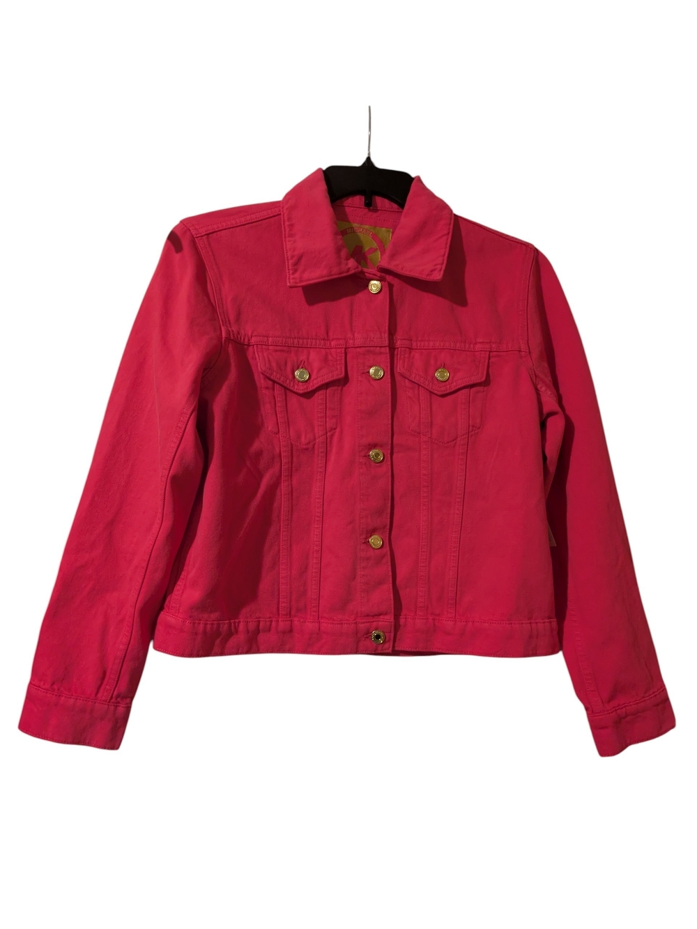 NWT Michael Kors Vibrant Pink Denim Jacket with Gold Buttons Size L